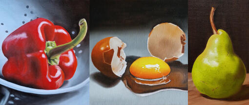 Kleine Küchenbilder in realistischer Ölmalerei.